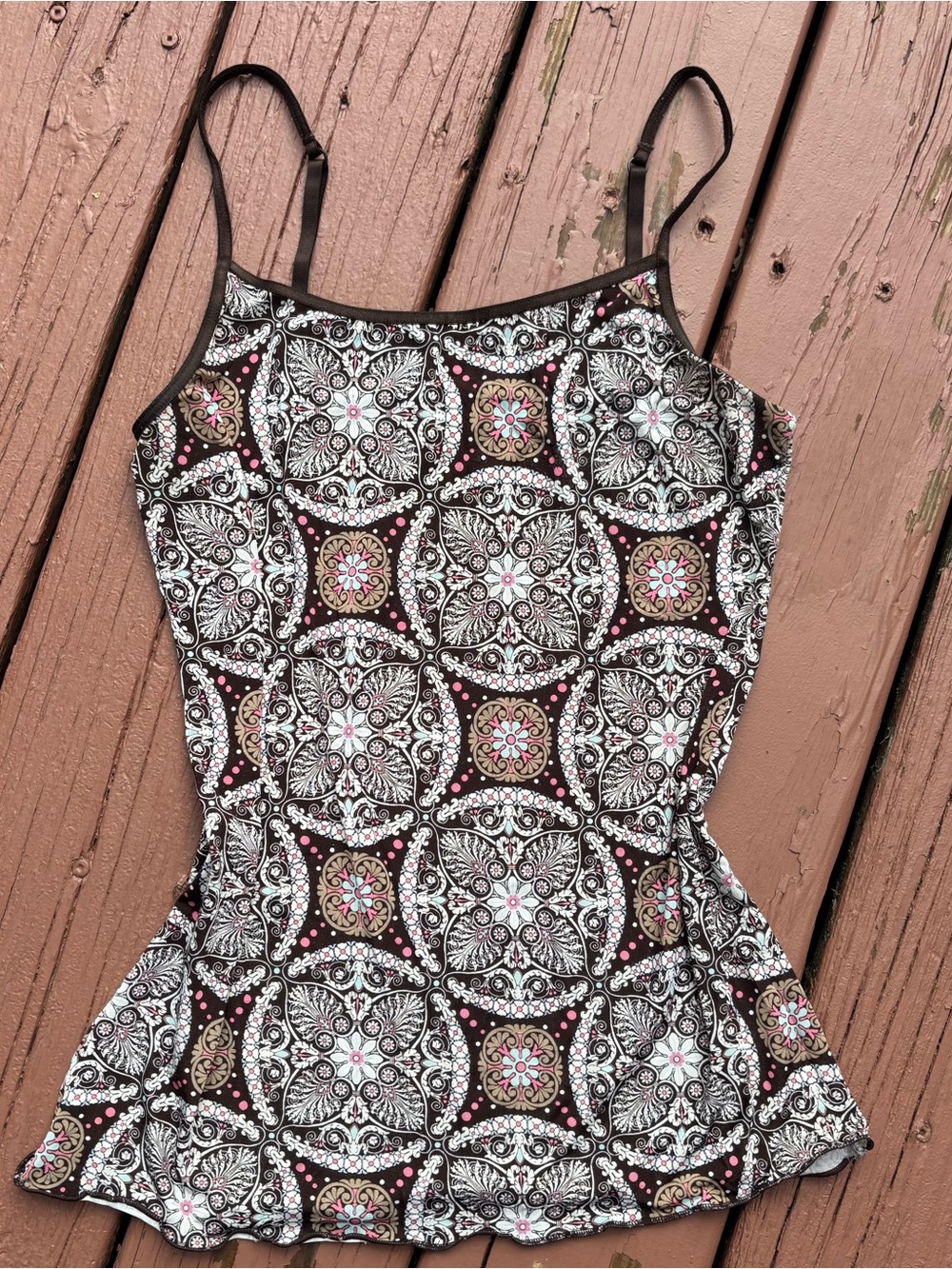 Jockey Paisley Print Spaghetti Strap Tank Top in Brown Size M